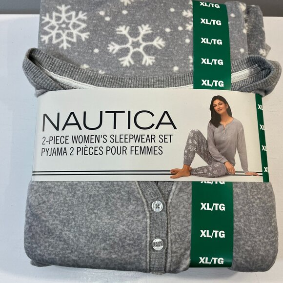 Nautica Women's Grey Snowflake Henley Silky Fleece Pyjama Set - Size XL - NWT - Picture 3 of 5